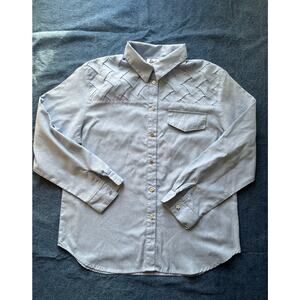 Vintage Tapestry Light Denim Hatched Accent Long Sleeve Blouse